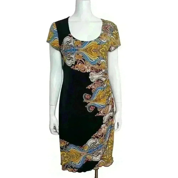 Joseph Ribkoff Vintage Paisley Print Stretch Dress Short Sleeve Size 14 - Picture 1 of 7